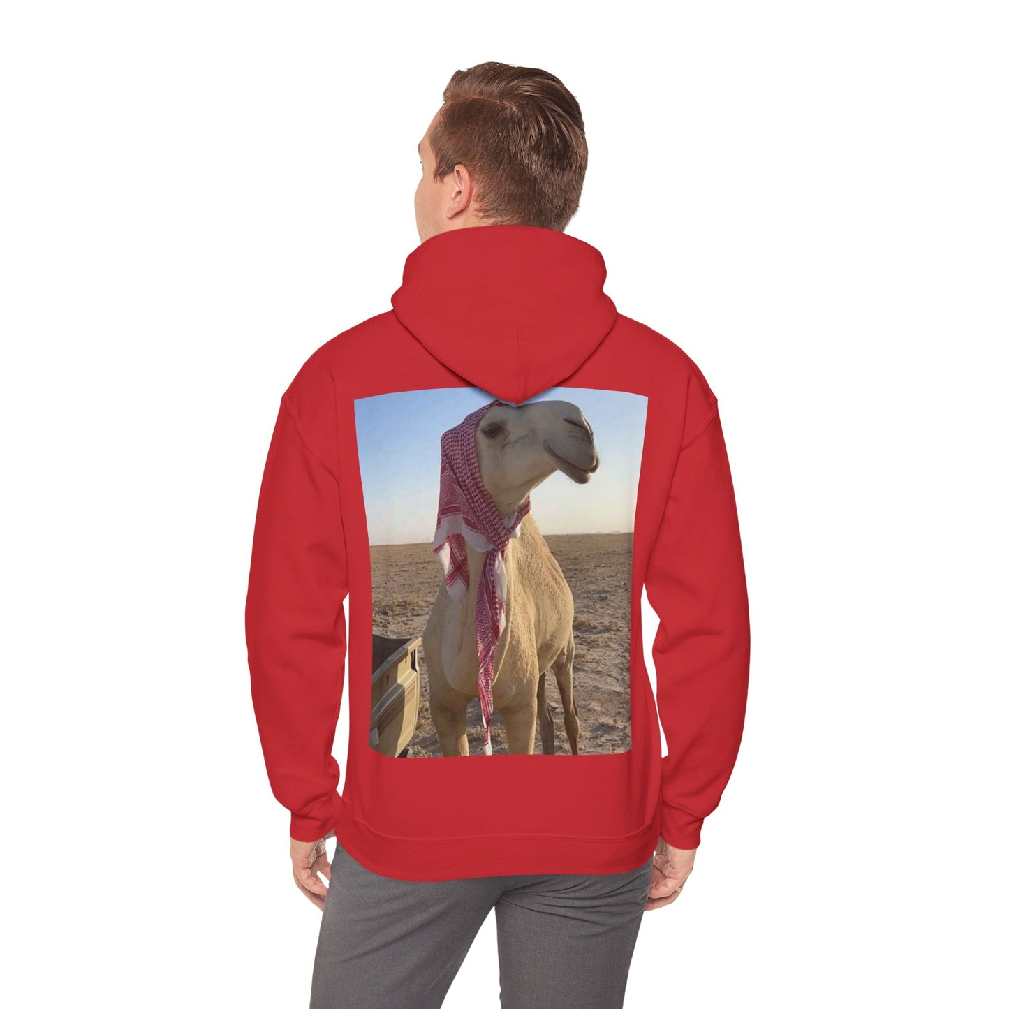 Camel Photo Hoodie - 'I adore you' Minimal Front Script, Desert Travel Vibe