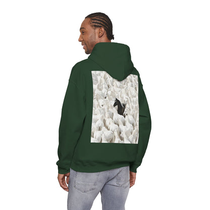 Hoodie – 'Stand Out' Black Horse Among White Sheep Graphic Hoodie