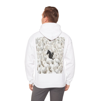 Hoodie – 'Stand Out' Black Horse Among White Sheep Graphic Hoodie