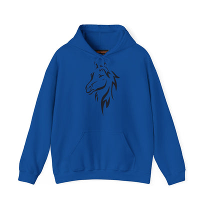 Horse & Sports Car Hoodie — Minimal Horse Head Front | Horse on Red Car Back | Winter Drop