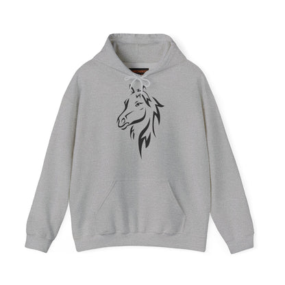 Horse & Sports Car Hoodie — Minimal Horse Head Front | Horse on Red Car Back | Winter Drop
