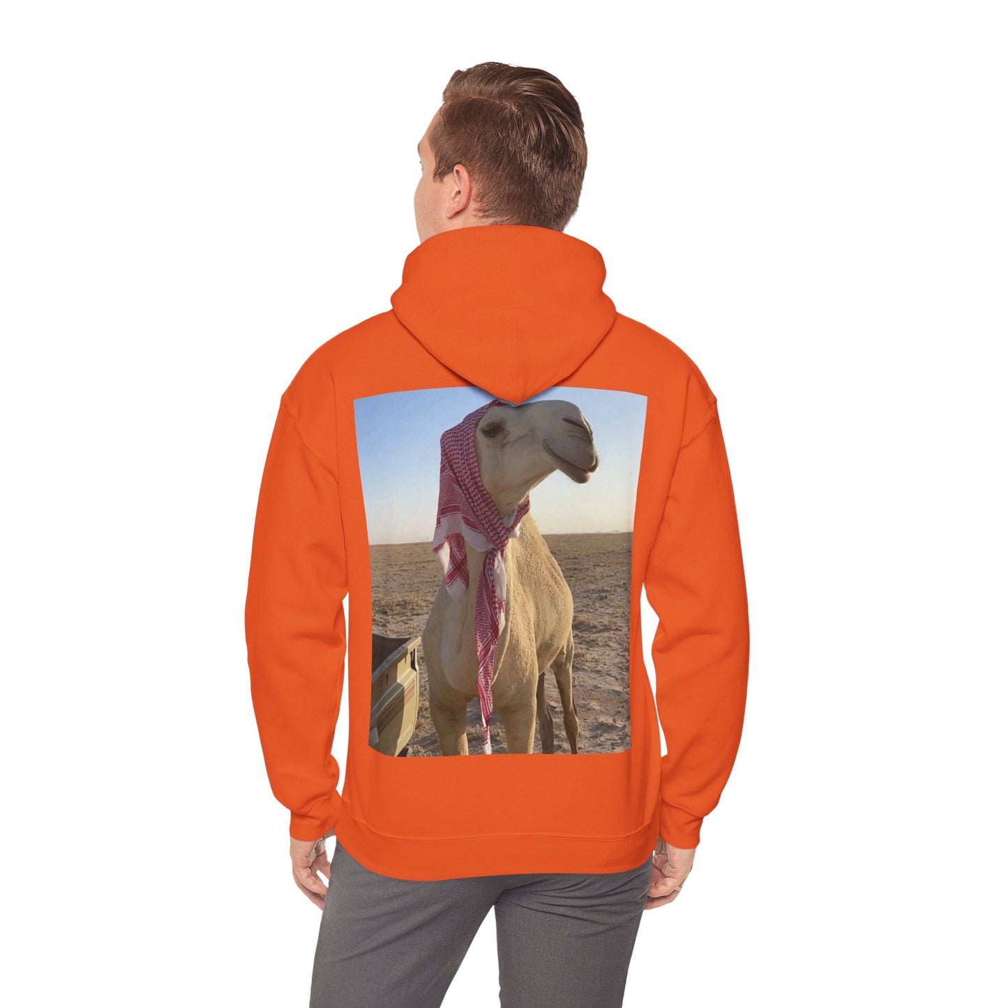 Camel Photo Hoodie - 'I adore you' Minimal Front Script, Desert Travel Vibe