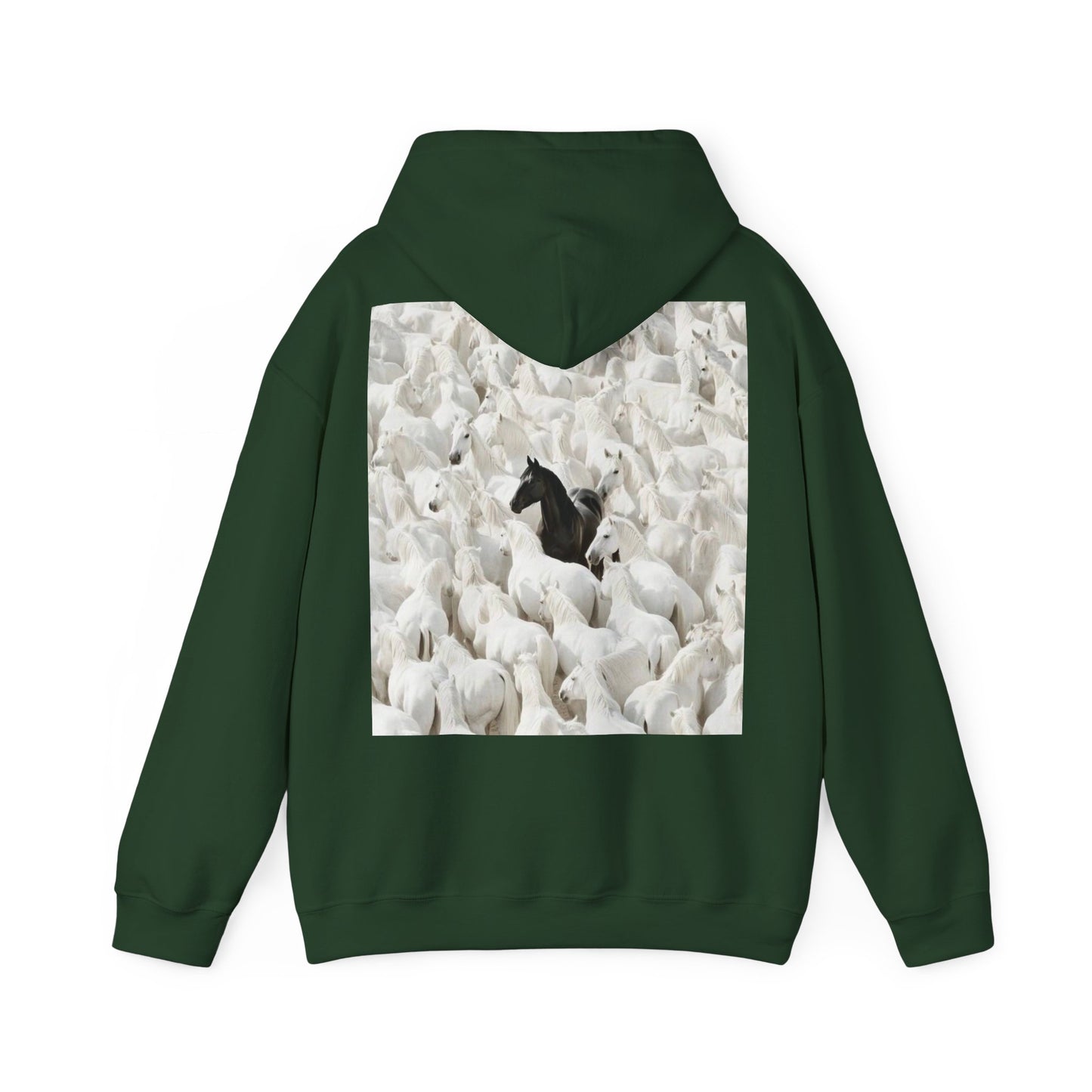 Hoodie – 'Stand Out' Black Horse Among White Sheep Graphic Hoodie