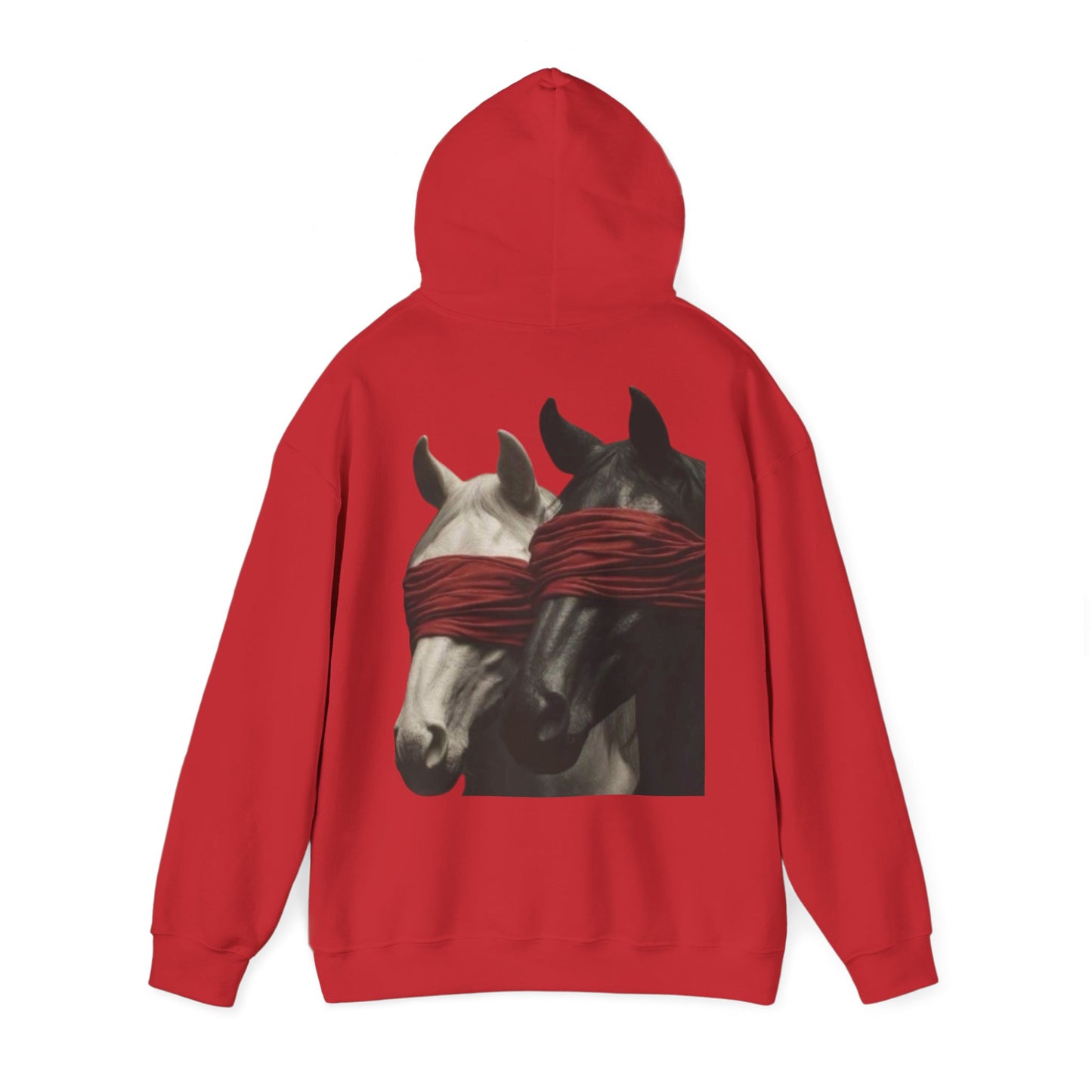 Horse Art Hoodie — Blindfolded Horses Graphic Pullover | Winter Drop
