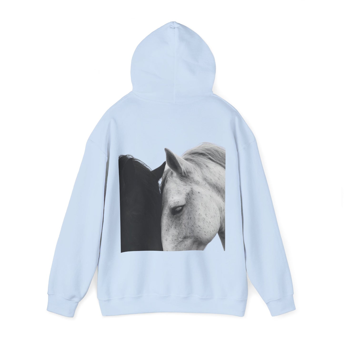 Horse Hoodie — Minimal Line Art Front & Black‑White Photo Back | Winter Drop