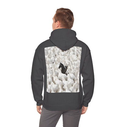 Hoodie – 'Stand Out' Black Horse Among White Sheep Graphic Hoodie