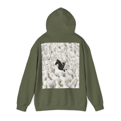 Hoodie – 'Stand Out' Black Horse Among White Sheep Graphic Hoodie