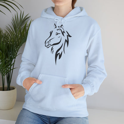 Horse & Sports Car Hoodie — Minimal Horse Head Front | Horse on Red Car Back | Winter Drop