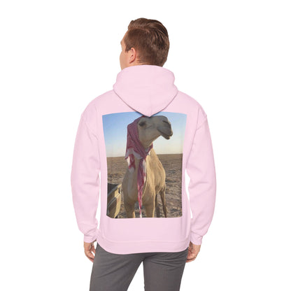 Camel Photo Hoodie - 'I adore you' Minimal Front Script, Desert Travel Vibe