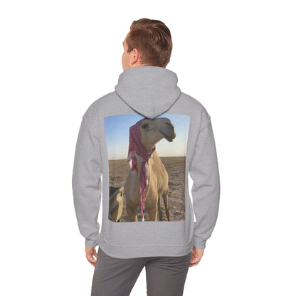 Camel Photo Hoodie - 'I adore you' Minimal Front Script, Desert Travel Vibe