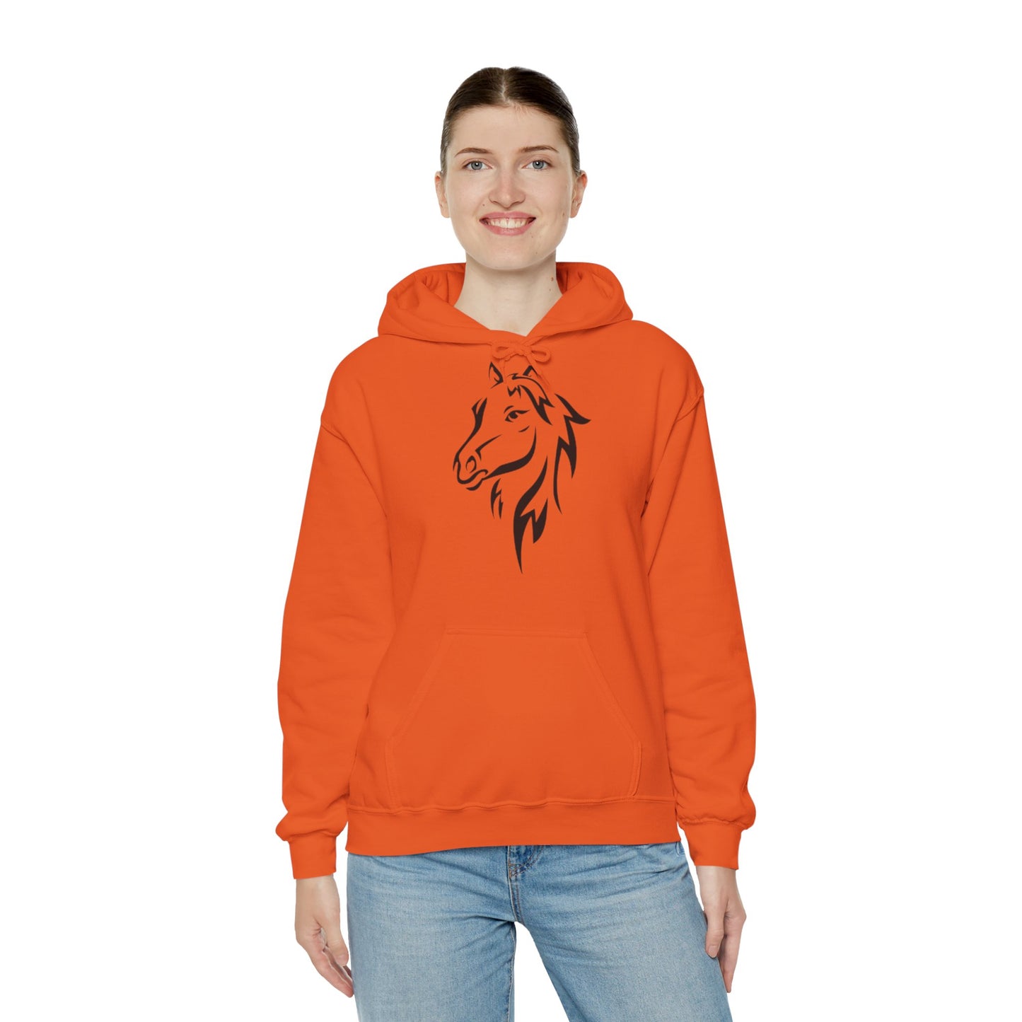 Horse & Sports Car Hoodie — Minimal Horse Head Front | Horse on Red Car Back | Winter Drop