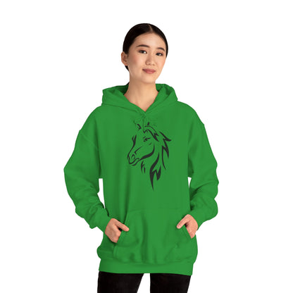 Horse & Sports Car Hoodie — Minimal Horse Head Front | Horse on Red Car Back | Winter Drop