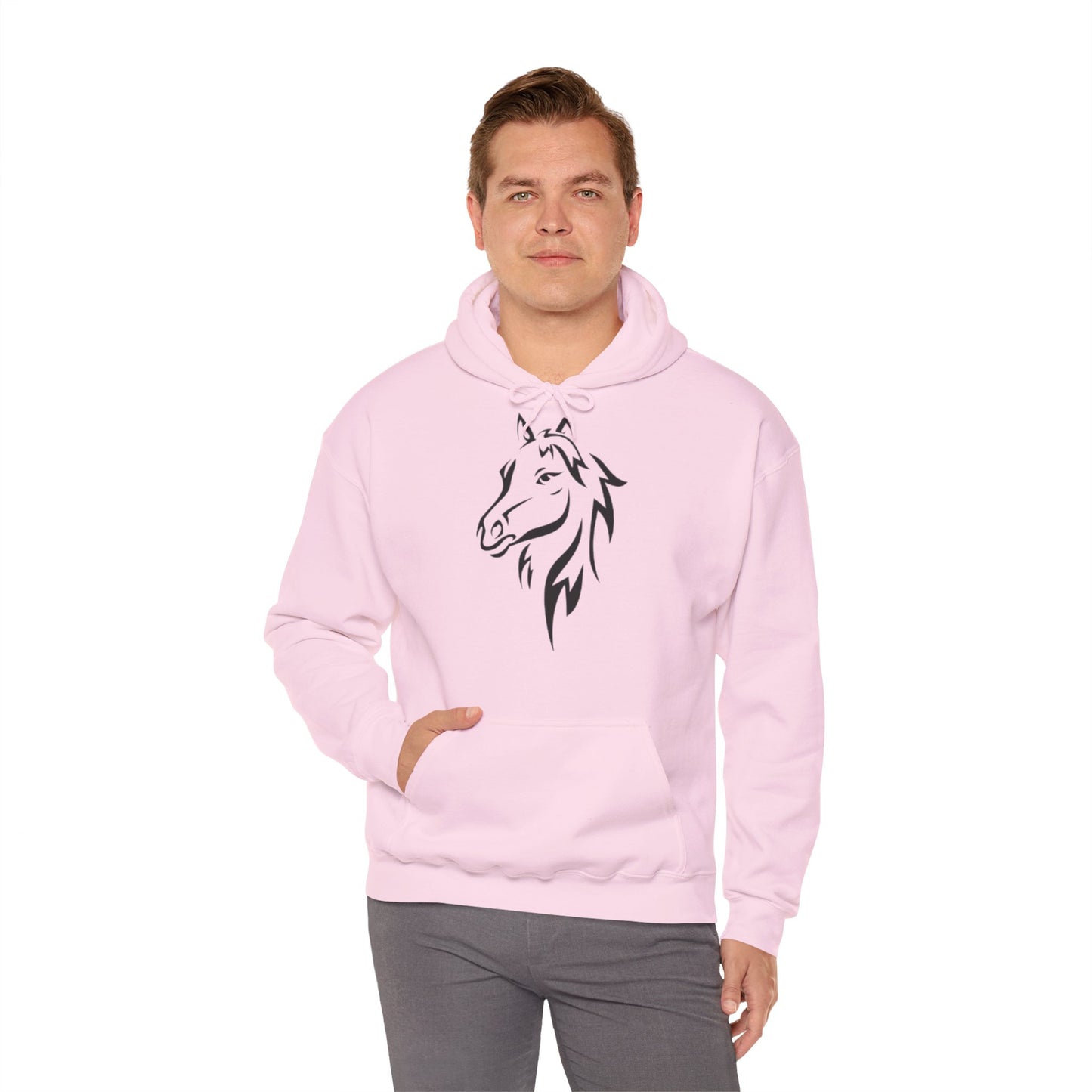 Horse & Sports Car Hoodie — Minimal Horse Head Front | Horse on Red Car Back | Winter Drop