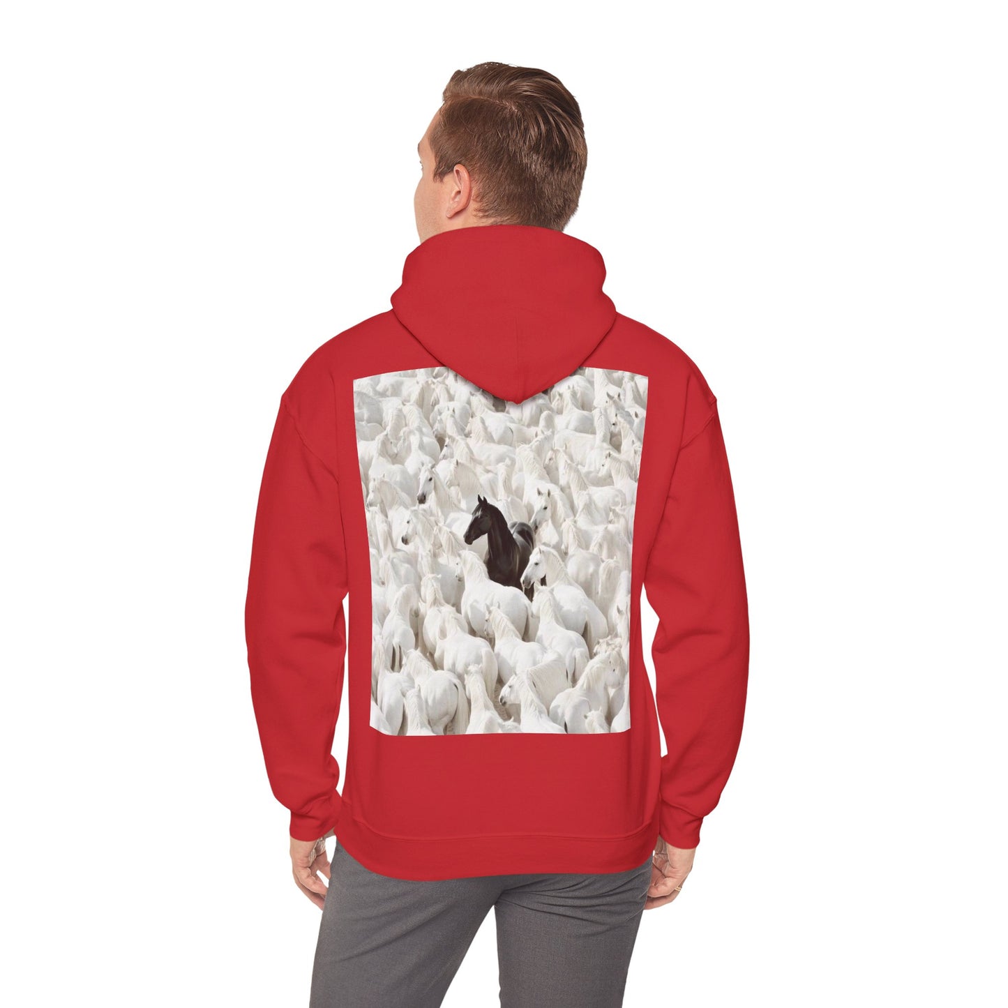 Hoodie – 'Stand Out' Black Horse Among White Sheep Graphic Hoodie