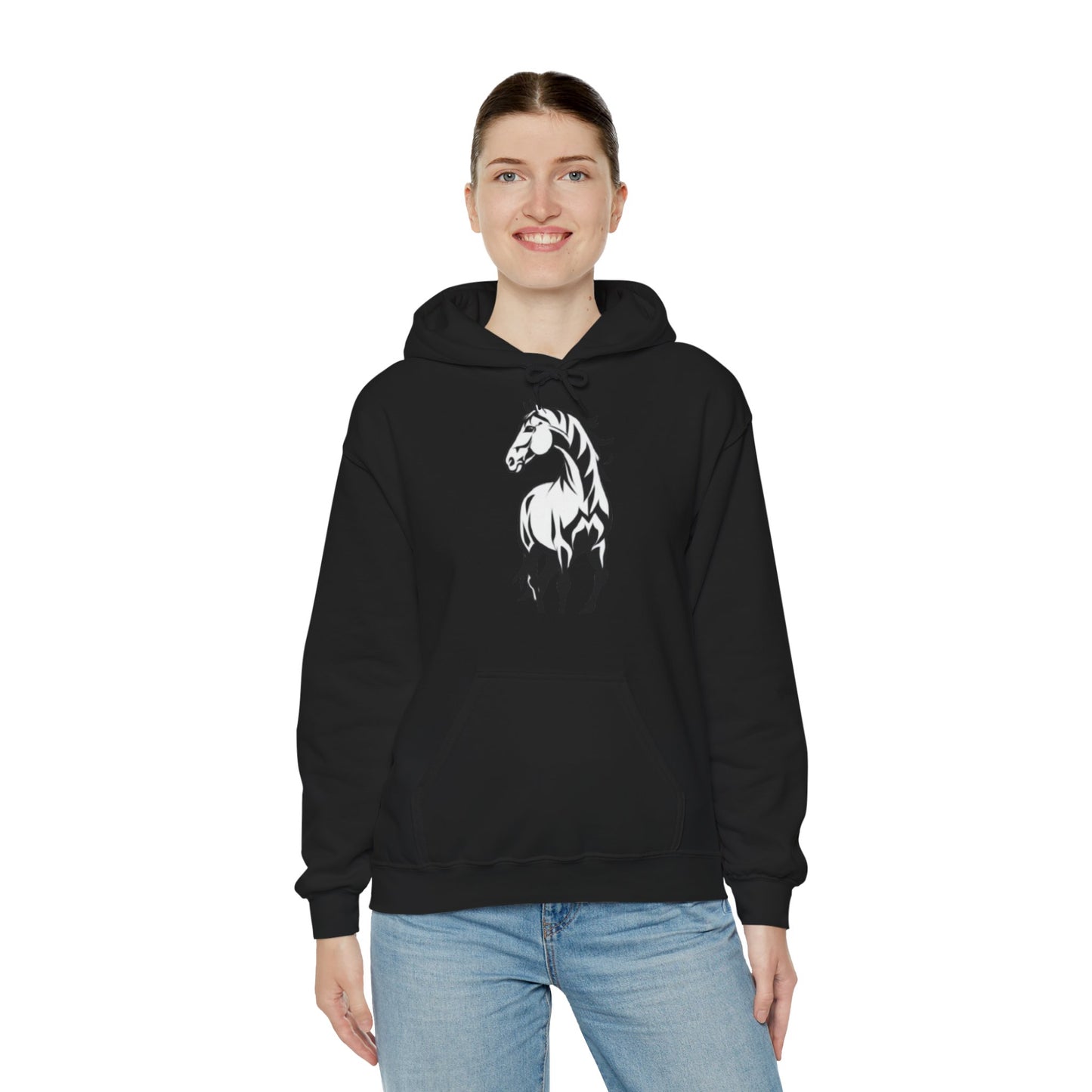 Horse & Sports Car Hoodie — Minimal Horse Head Front | Horse on Red Car Back | Winter Drop