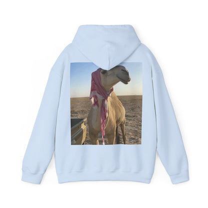 Camel Photo Hoodie - 'I adore you' Minimal Front Script, Desert Travel Vibe