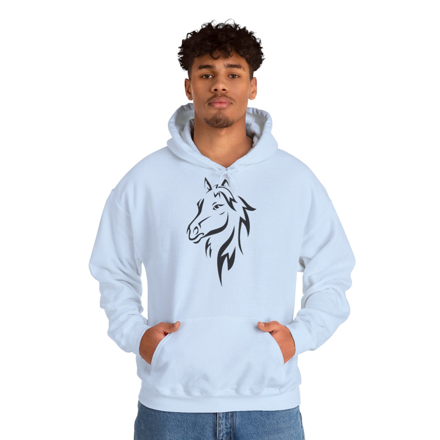 Horse & Sports Car Hoodie — Minimal Horse Head Front | Horse on Red Car Back | Winter Drop