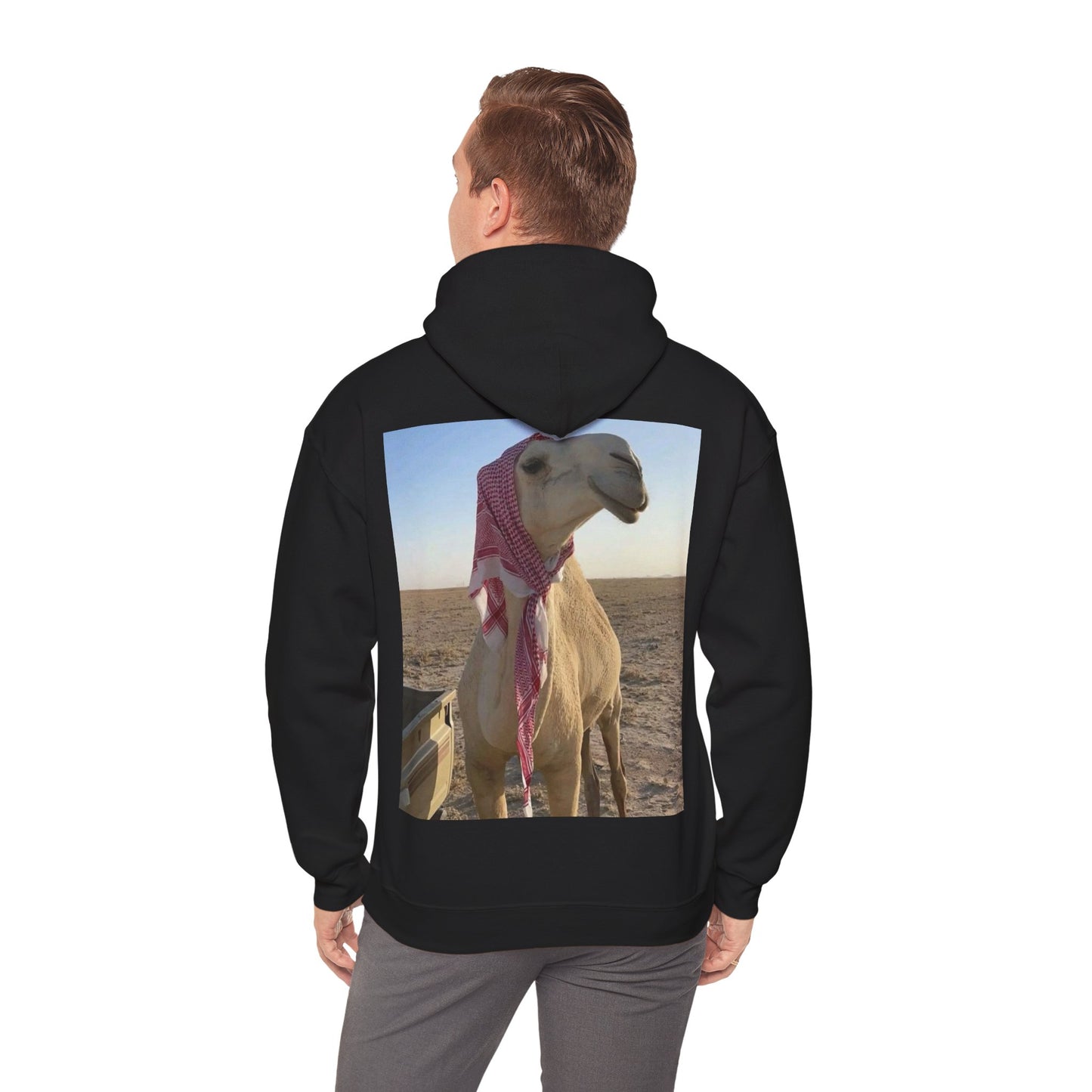 Camel Photo Hoodie - 'I adore you' Minimal Front Script, Desert Travel Vibe