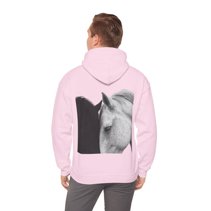 Horse Hoodie — Minimal Line Art Front & Black‑White Photo Back | Winter Drop