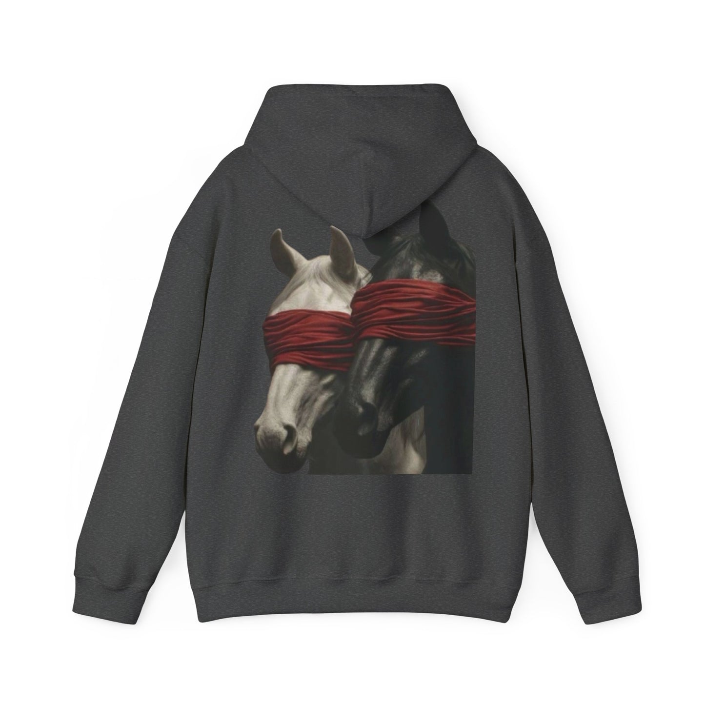 Horse Art Hoodie — Blindfolded Horses Graphic Pullover | Winter Drop