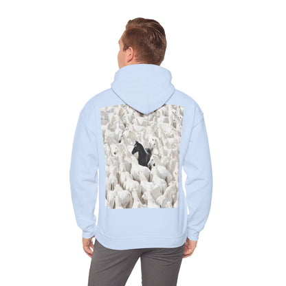 Hoodie – 'Stand Out' Black Horse Among White Sheep Graphic Hoodie
