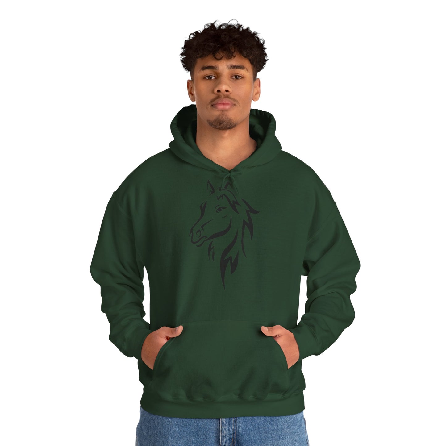 Horse & Sports Car Hoodie — Minimal Horse Head Front | Horse on Red Car Back | Winter Drop