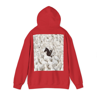 Hoodie – 'Stand Out' Black Horse Among White Sheep Graphic Hoodie