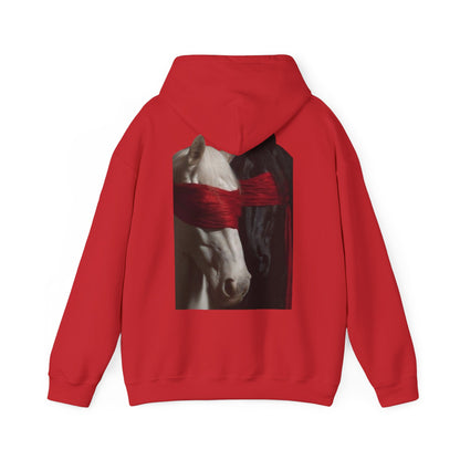 Horse Portrait Hoodie — White Horse with Red Blindfold Graphic | Winter Drop