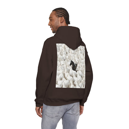 Hoodie – 'Stand Out' Black Horse Among White Sheep Graphic Hoodie