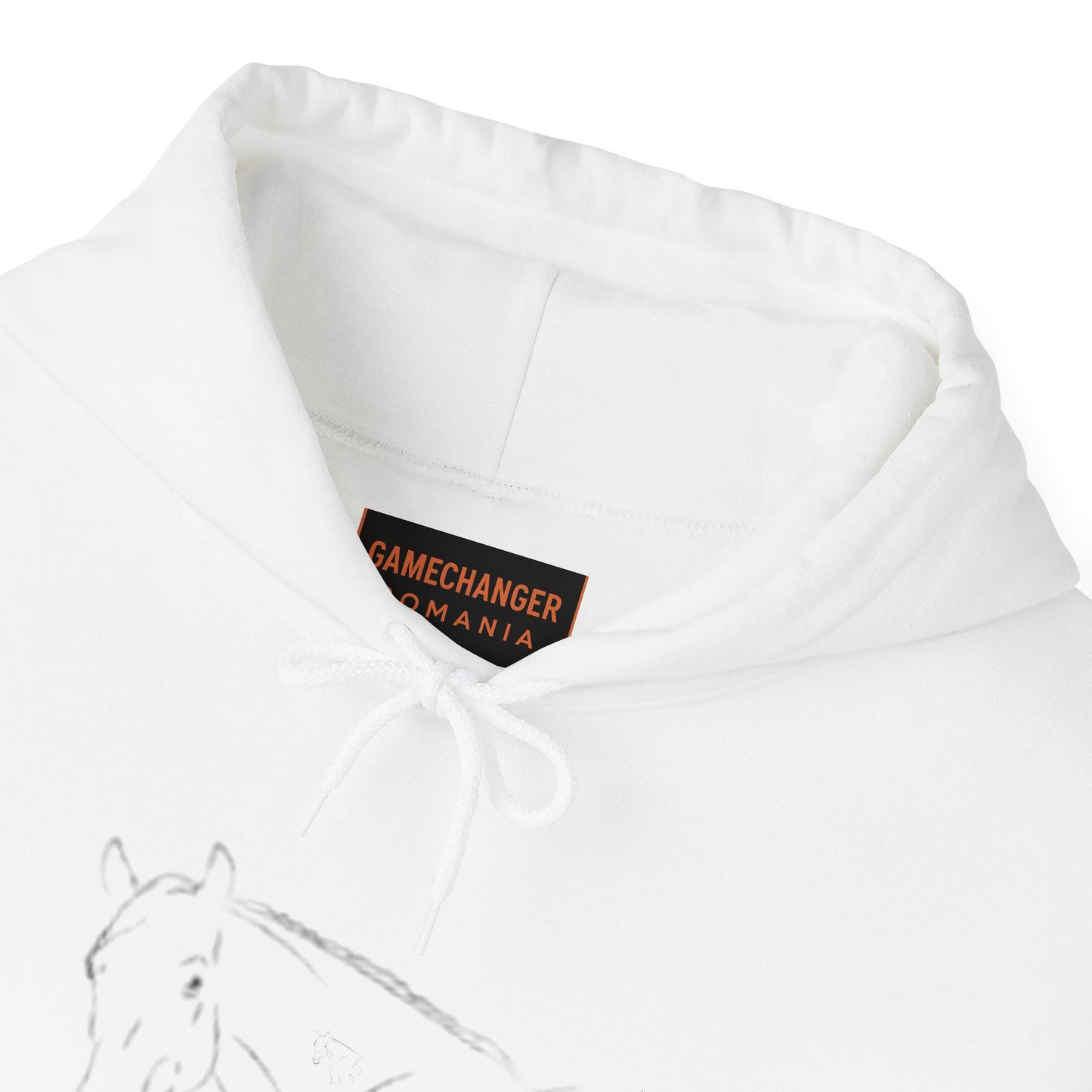 Horse Portrait Hoodie — White Horse with Red Blindfold Graphic | Winter Drop