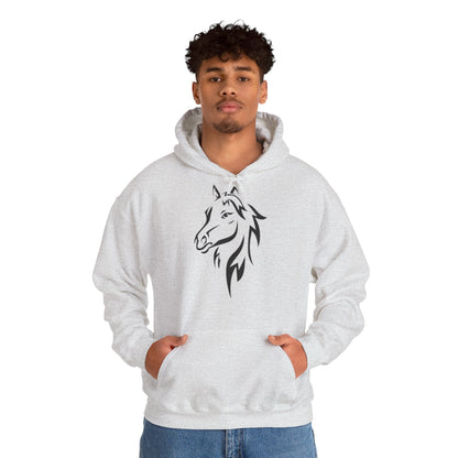 Horse & Sports Car Hoodie — Minimal Horse Head Front | Horse on Red Car Back | Winter Drop