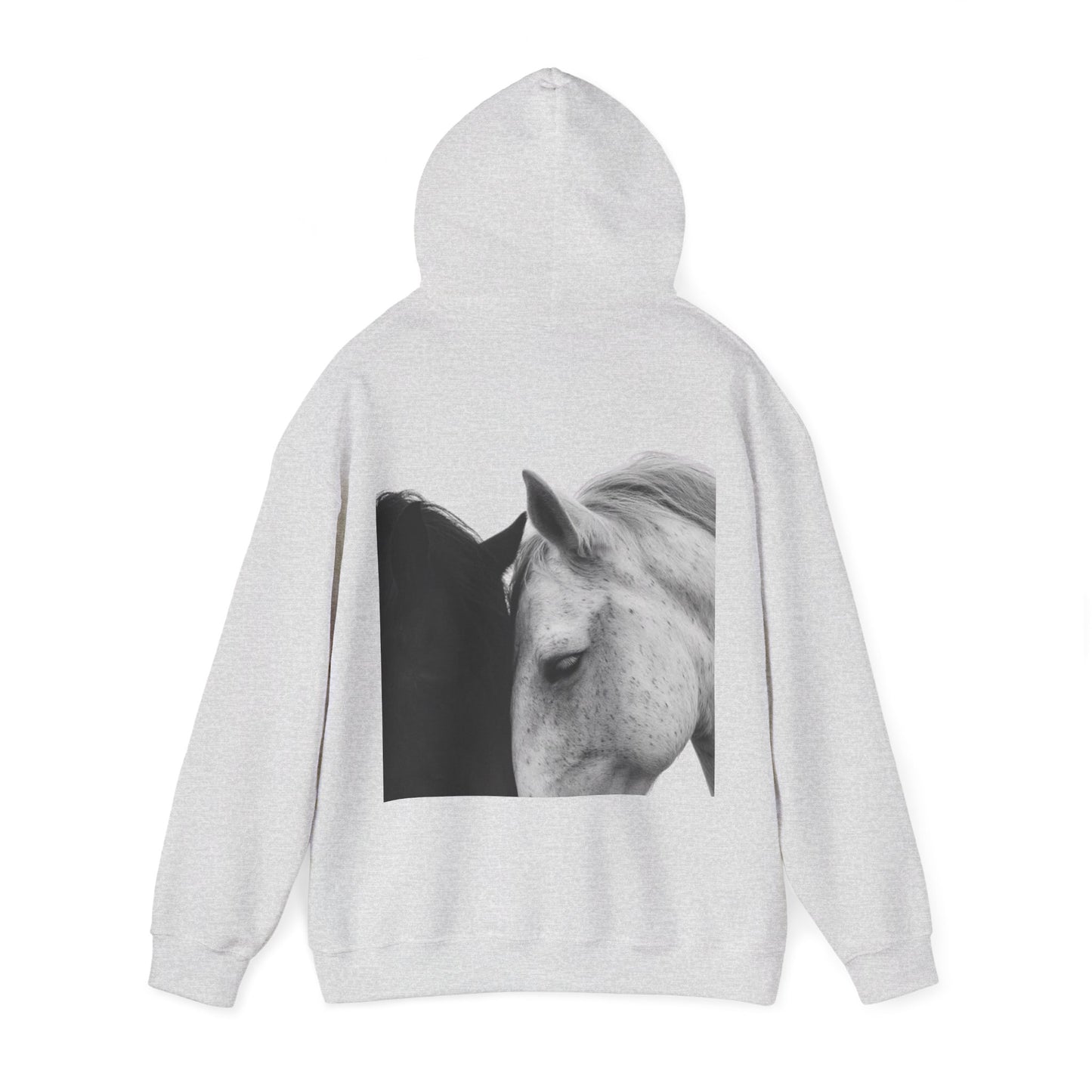 Horse Hoodie — Minimal Line Art Front & Black‑White Photo Back | Winter Drop