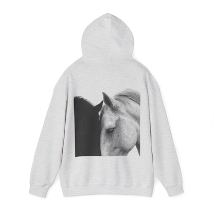 Horse Hoodie — Minimal Line Art Front & Black‑White Photo Back | Winter Drop