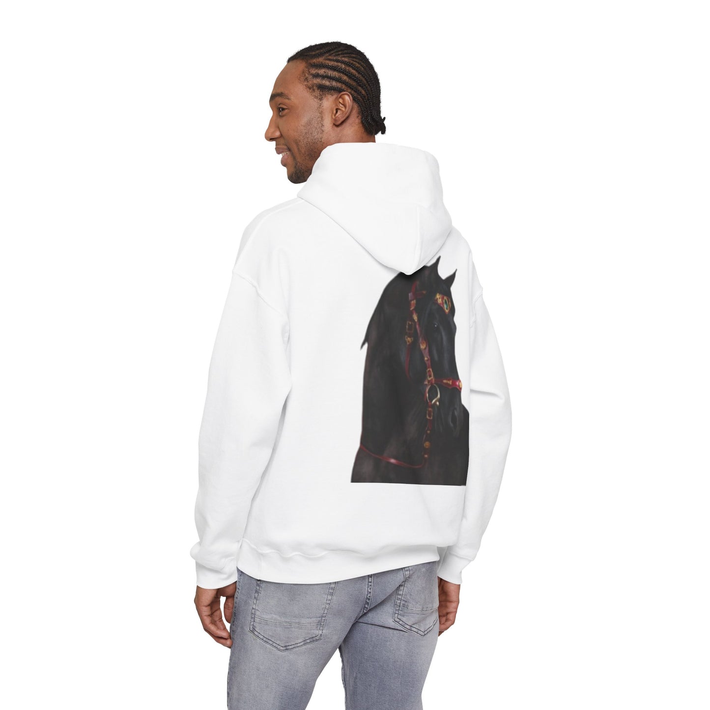 Black Stallion Horse Hoodie – Back Print | Winter Drop