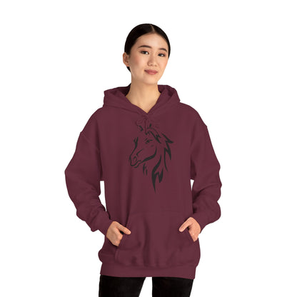 Horse & Sports Car Hoodie — Minimal Horse Head Front | Horse on Red Car Back | Winter Drop