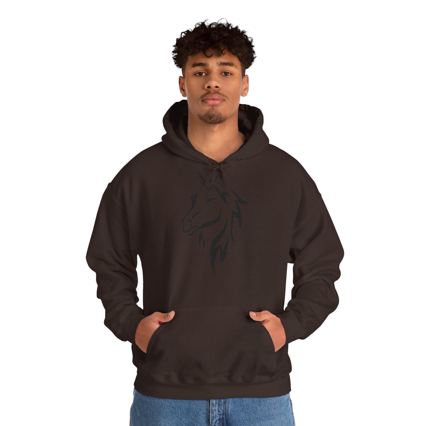 Horse & Sports Car Hoodie — Minimal Horse Head Front | Horse on Red Car Back | Winter Drop