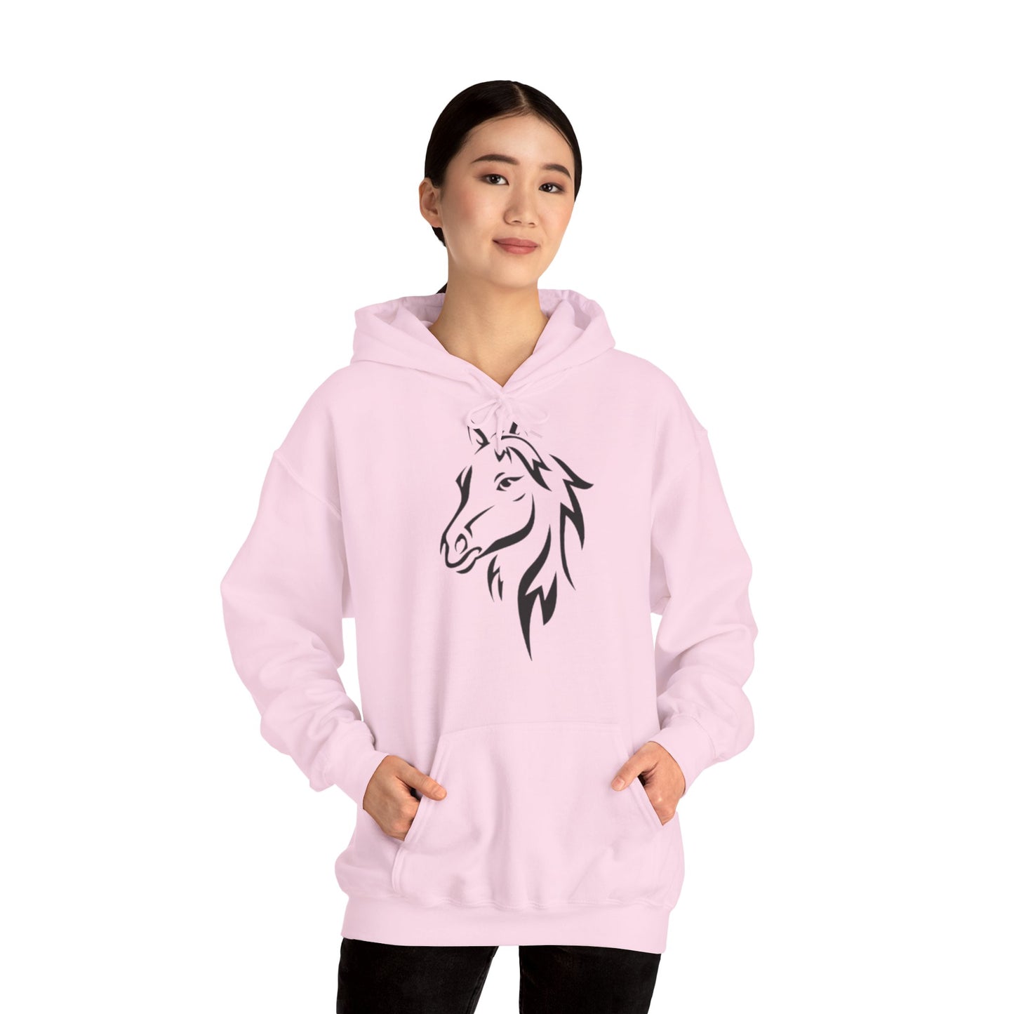 Horse & Sports Car Hoodie — Minimal Horse Head Front | Horse on Red Car Back | Winter Drop