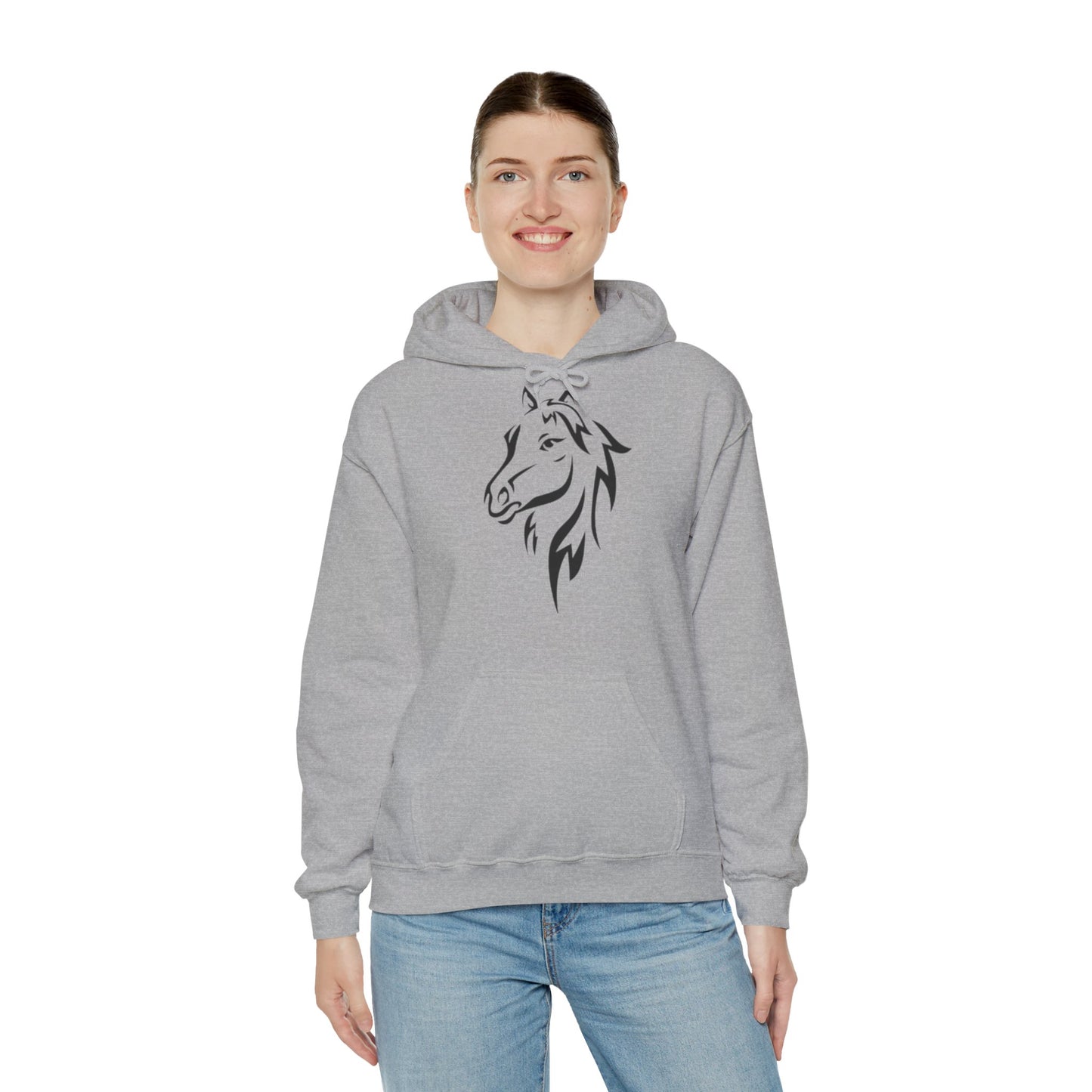 Horse & Sports Car Hoodie — Minimal Horse Head Front | Horse on Red Car Back | Winter Drop