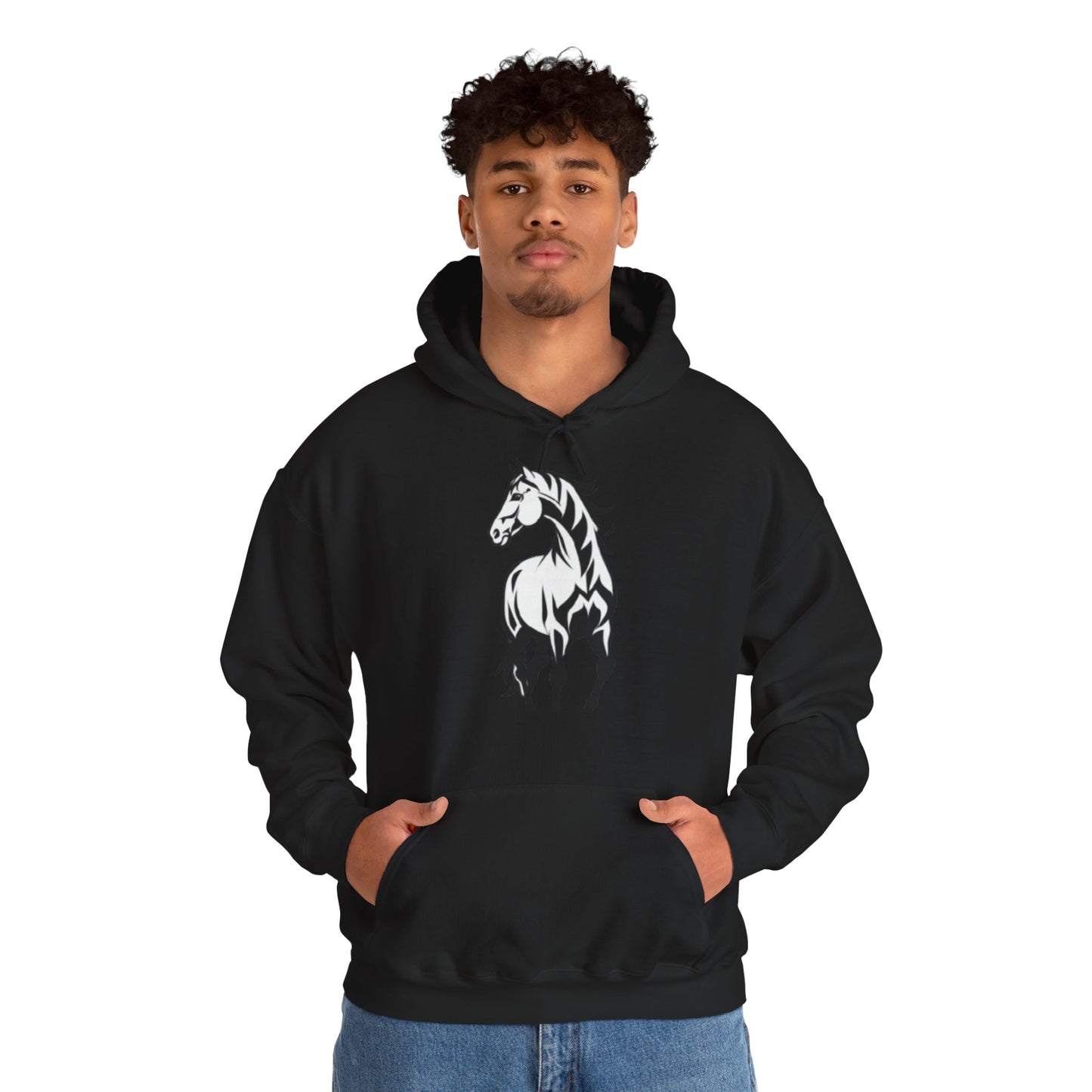Horse & Sports Car Hoodie — Minimal Horse Head Front | Horse on Red Car Back | Winter Drop