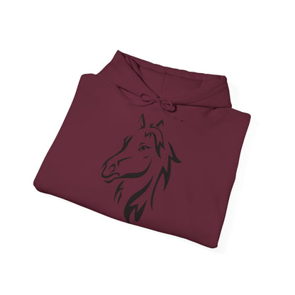 Horse & Sports Car Hoodie — Minimal Horse Head Front | Horse on Red Car Back | Winter Drop