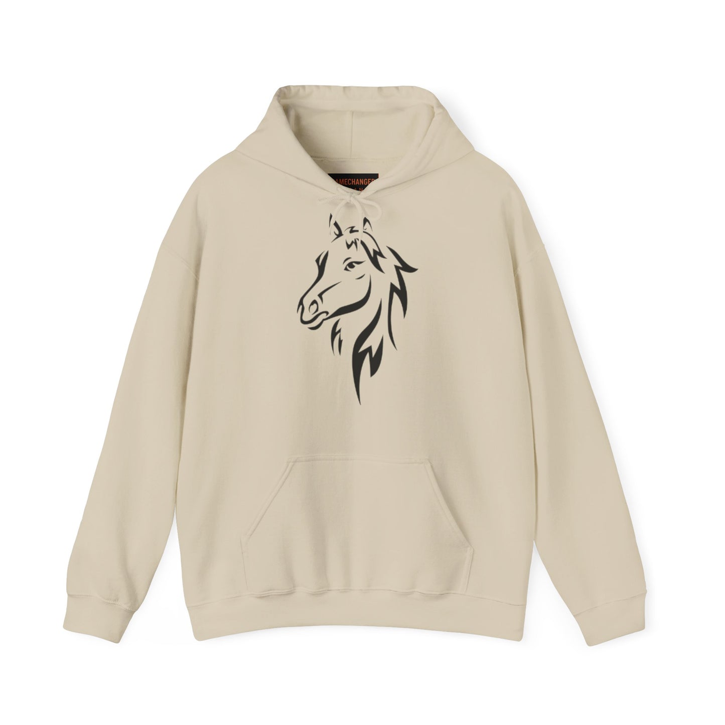 Horse & Sports Car Hoodie — Minimal Horse Head Front | Horse on Red Car Back | Winter Drop