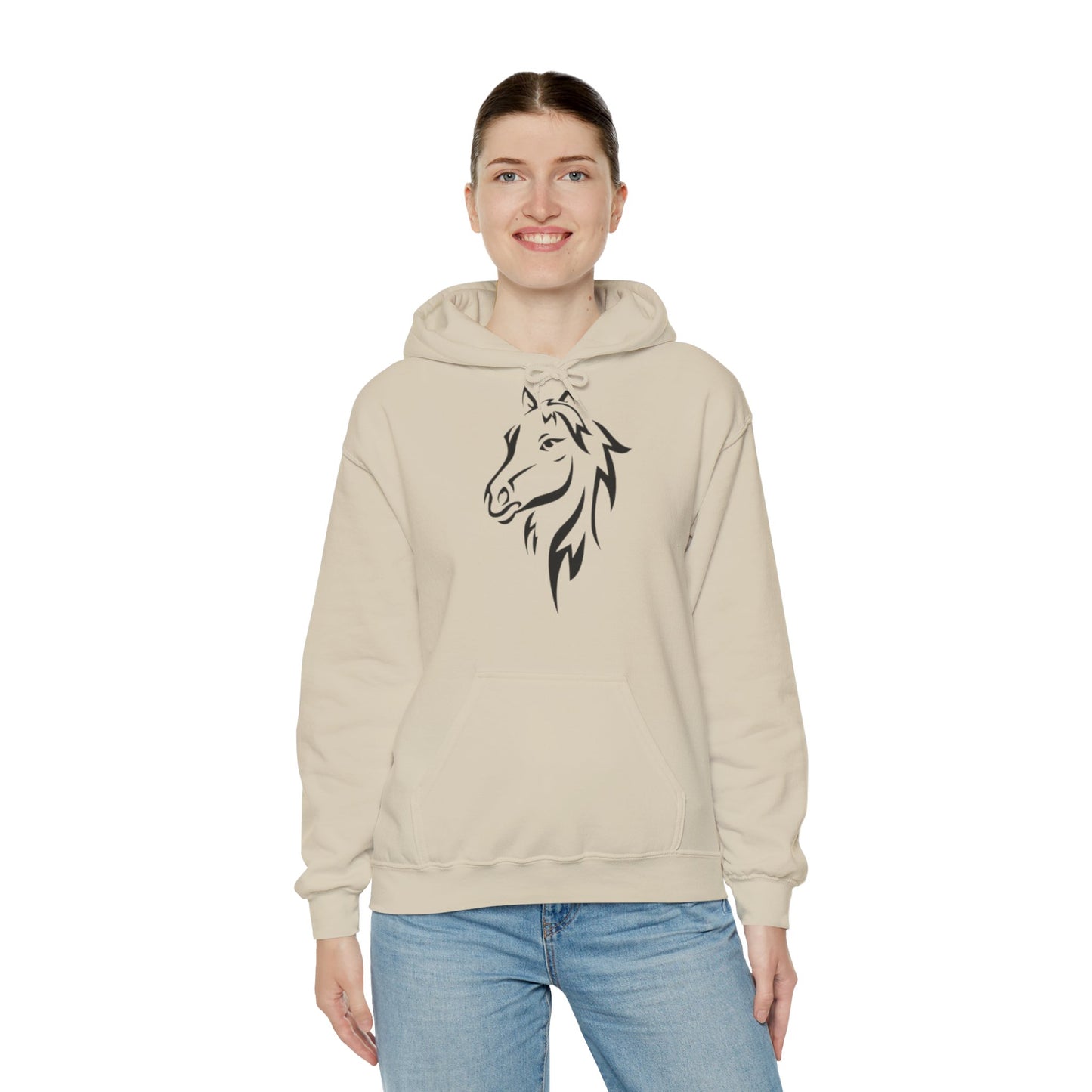 Horse & Sports Car Hoodie — Minimal Horse Head Front | Horse on Red Car Back | Winter Drop