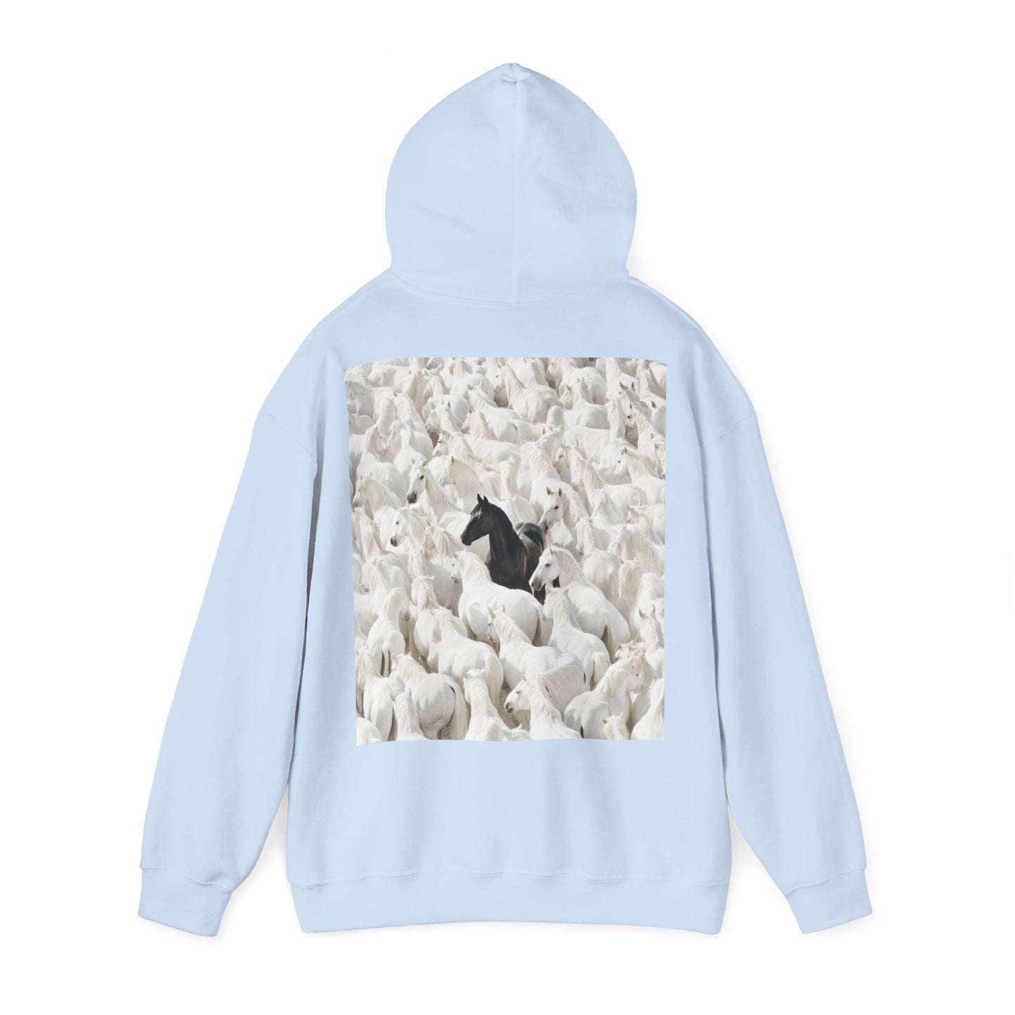 Hoodie – 'Stand Out' Black Horse Among White Sheep Graphic Hoodie