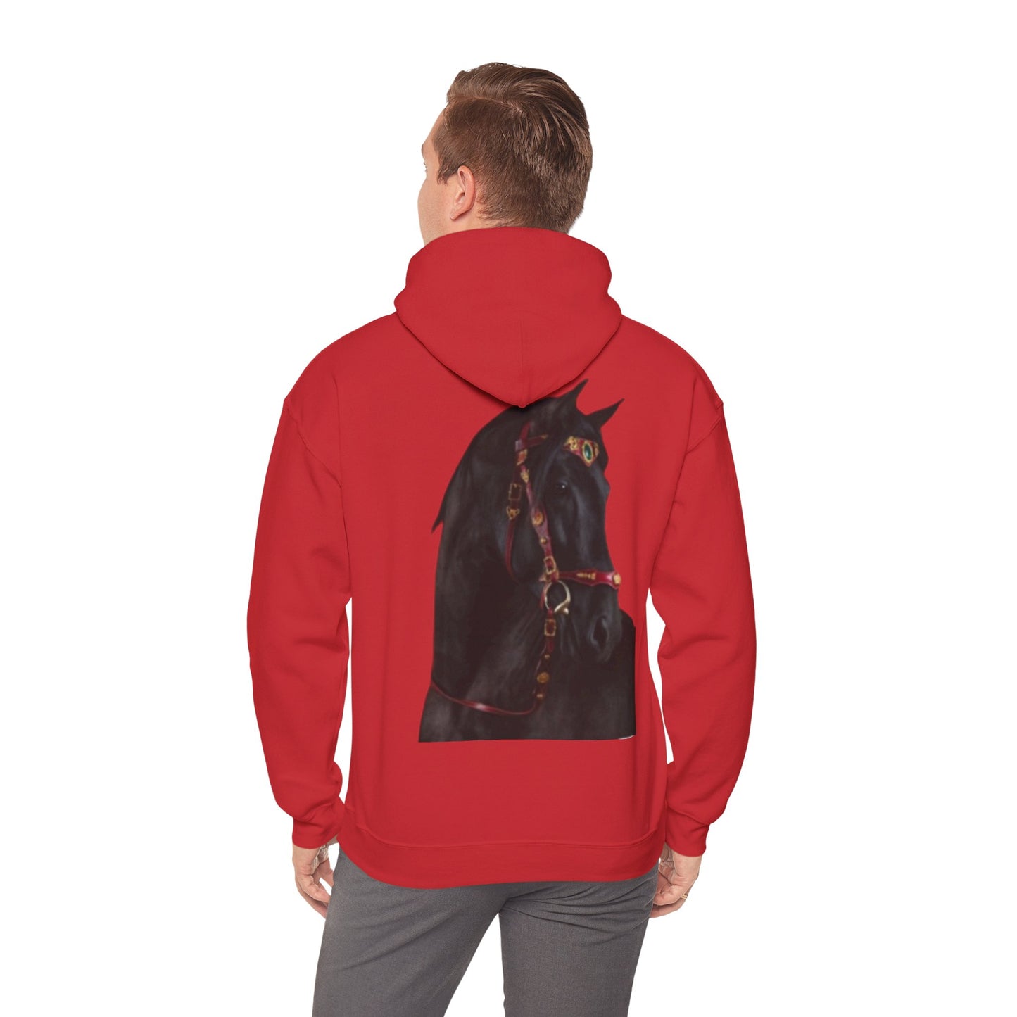 Black Stallion Horse Hoodie – Back Print | Winter Drop
