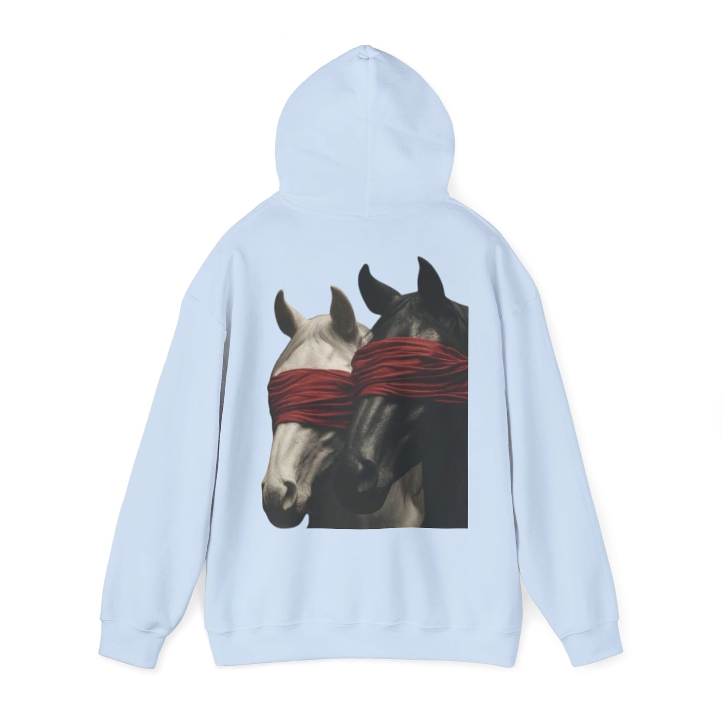Horse Art Hoodie — Blindfolded Horses Graphic Pullover | Winter Drop