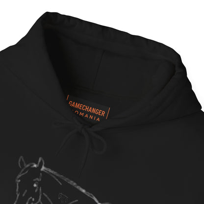 Horse Portrait Hoodie — White Horse with Red Blindfold Graphic | Winter Drop