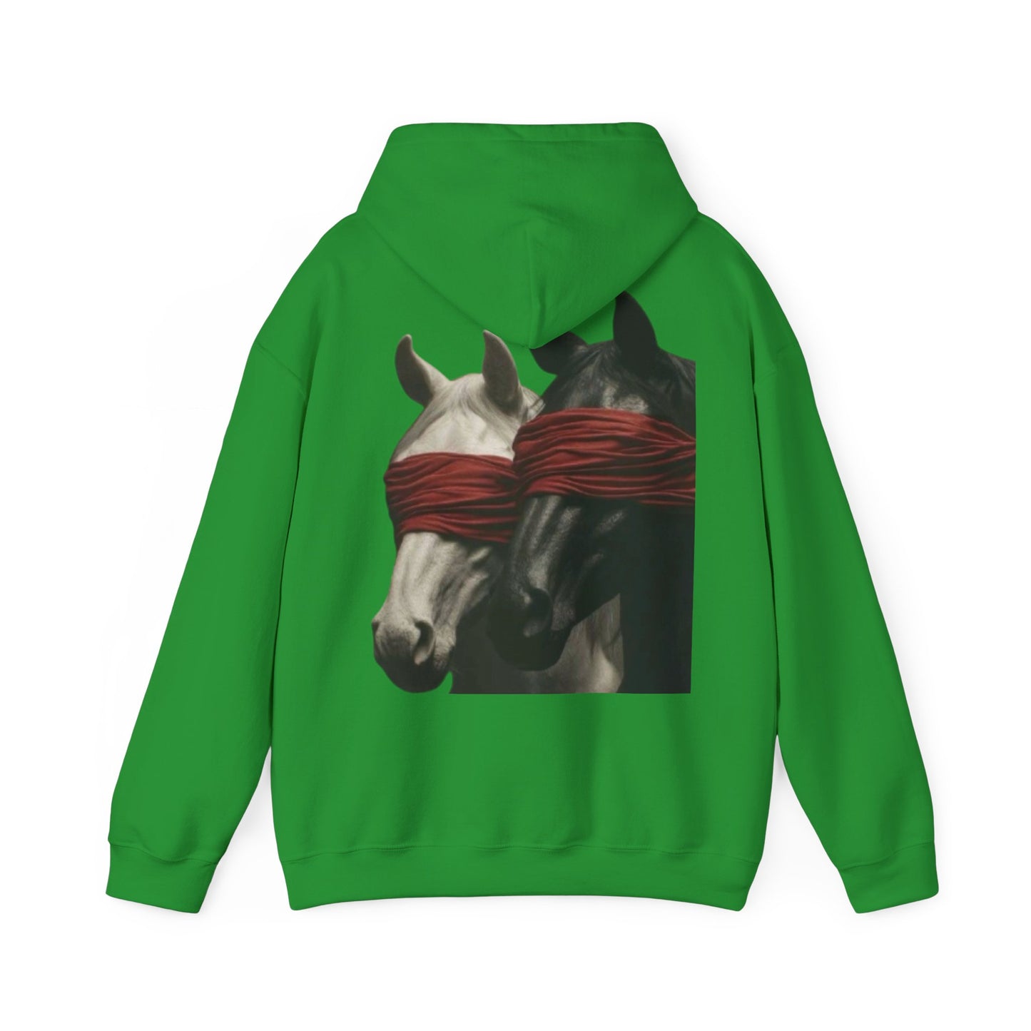 Horse Art Hoodie — Blindfolded Horses Graphic Pullover | Winter Drop