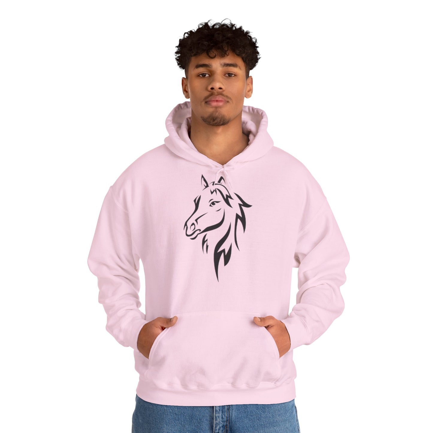 Horse & Sports Car Hoodie — Minimal Horse Head Front | Horse on Red Car Back | Winter Drop