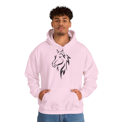 Horse & Sports Car Hoodie — Minimal Horse Head Front | Horse on Red Car Back | Winter Drop