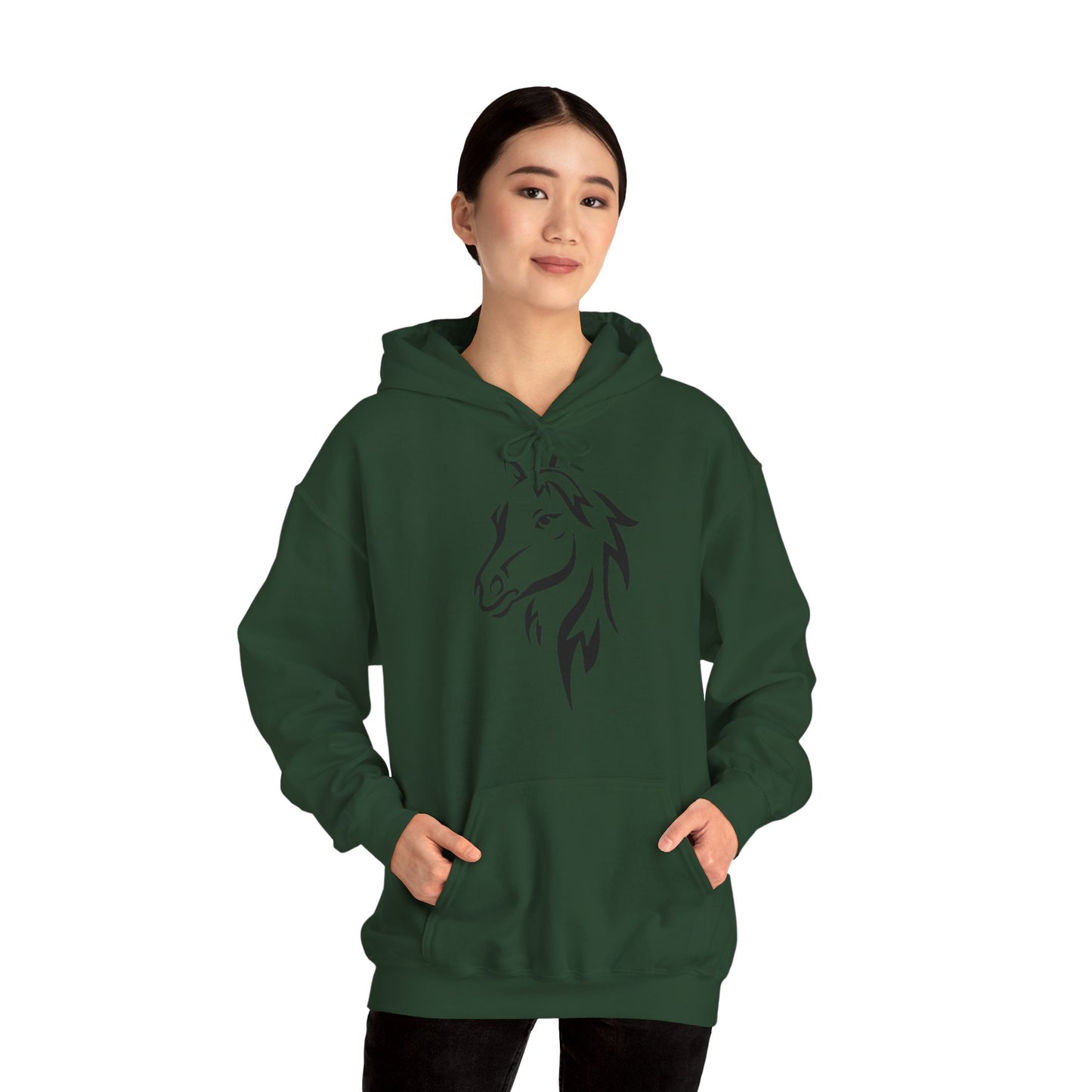 Horse & Sports Car Hoodie — Minimal Horse Head Front | Horse on Red Car Back | Winter Drop